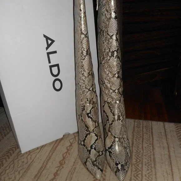 NEW Aldo metallic snakeskin nude knee high boots, size 7.5 - Picture 2 of 7